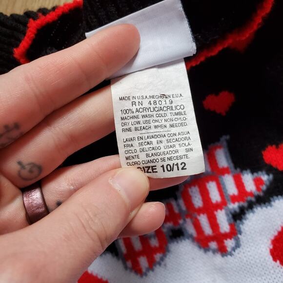 Vintage Fairy Kei Kawaii Kitty Kitten Cat Red Black White Sweater Kids Childrens - Picture 6 of 10